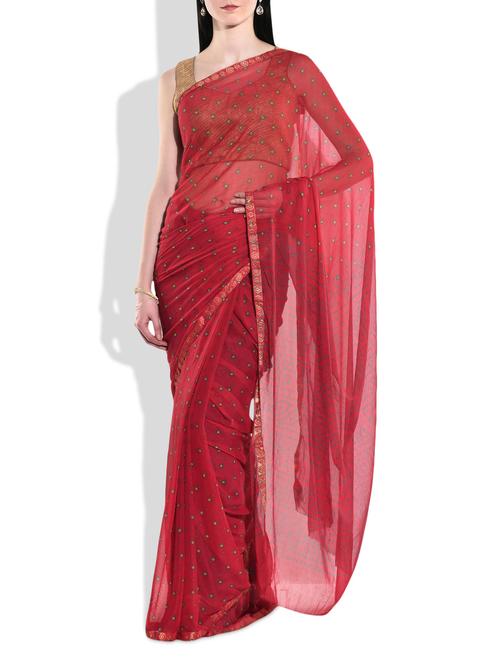 red chiffon saree - 9974493 - Very Small Image - 1
