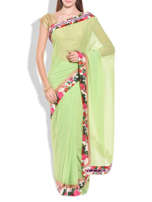 green georgette saree - 9977546 - Very Small Image - 1