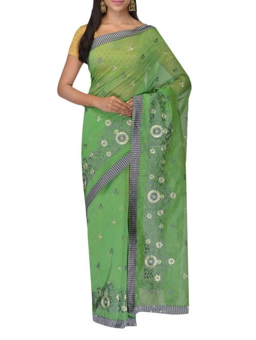 green supernet patch work saree - 9979242 - Very Small Image - 1