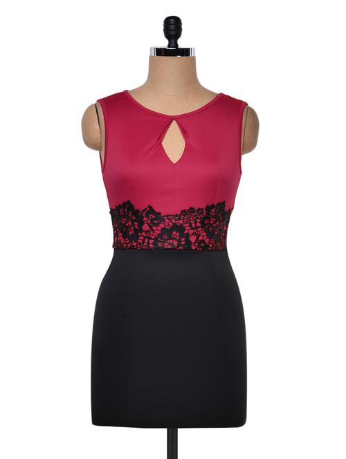 keyhole neck laced applique sheath dress - 999153 - Very Small Image - 1